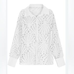 Elegant White Lace Women's Top blouse cutout